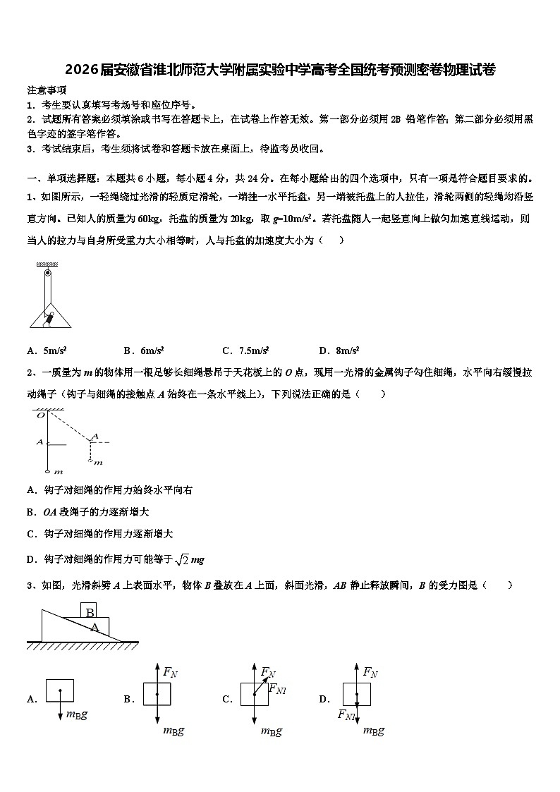 2026届安徽省淮北师范大学附属实验中学高考全国统考预测密卷物理试卷含解析第1页