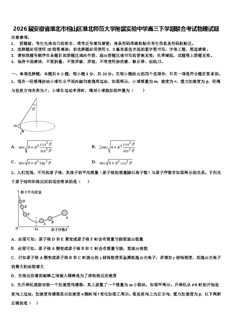 2026届安徽省淮北市相山区淮北师范大学附属实验中学高三下学期联合考试物理试题含解析第1页