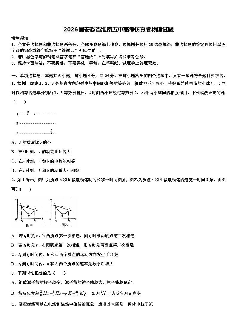 2026届安徽省淮南五中高考仿真卷物理试题含解析第1页