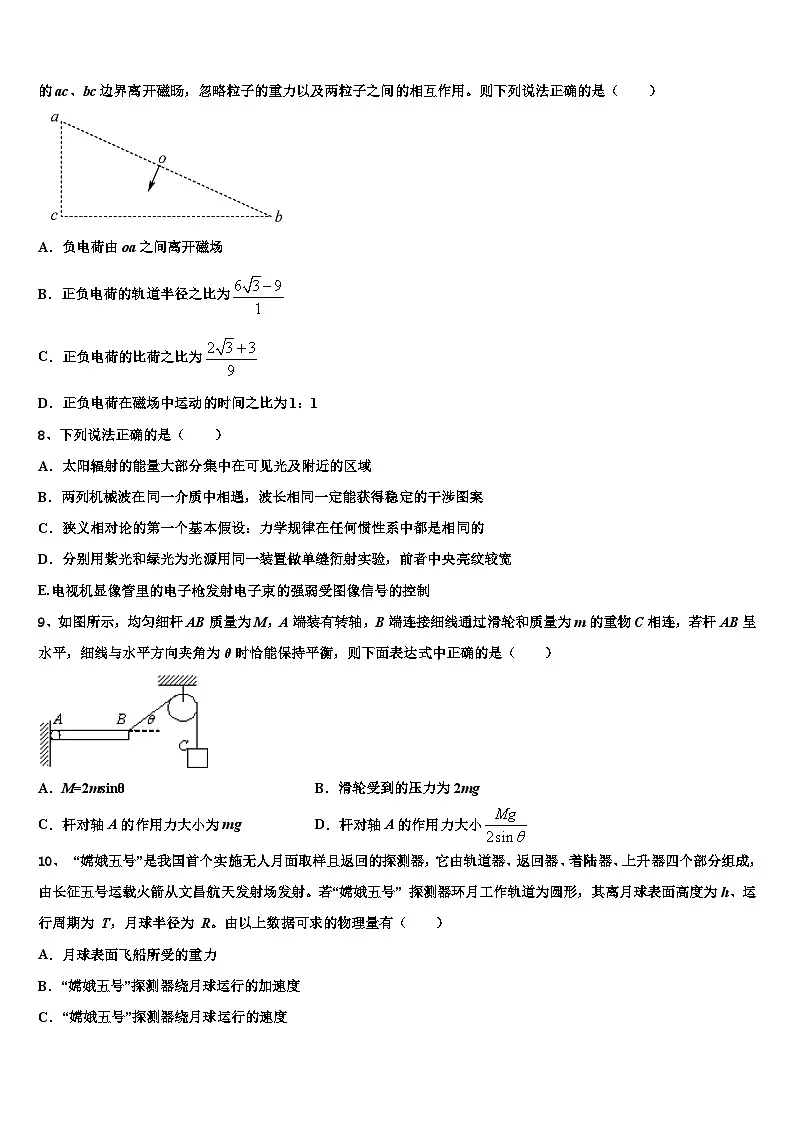 2026届安徽省明光市二中高考临考冲刺物理试卷含解析第3页