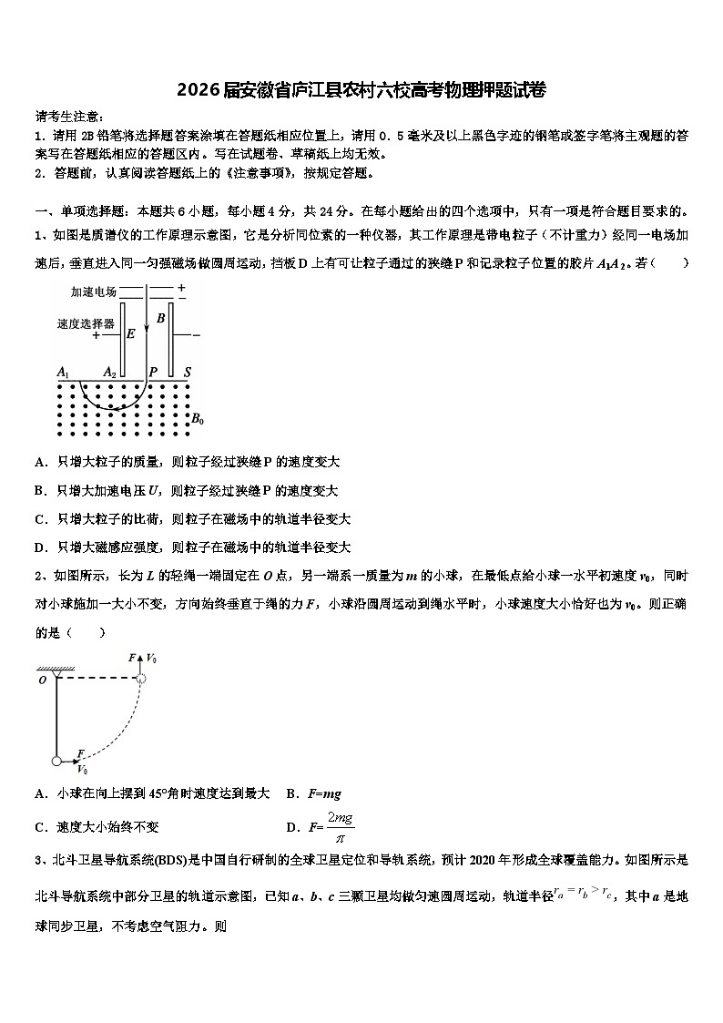 2026届安徽省庐江县农村六校高考物理押题试卷含解析第1页