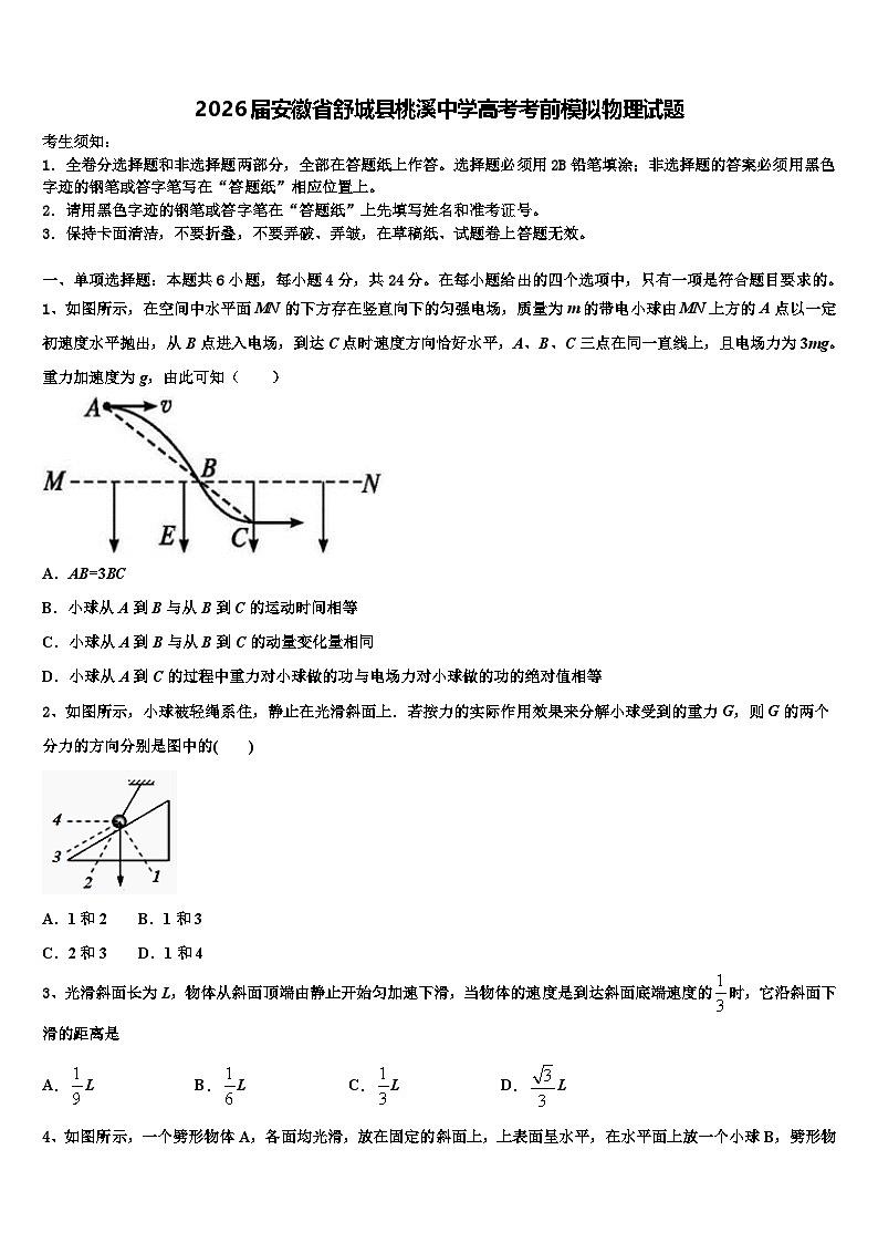 2026届安徽省舒城县桃溪中学高考考前模拟物理试题含解析第1页