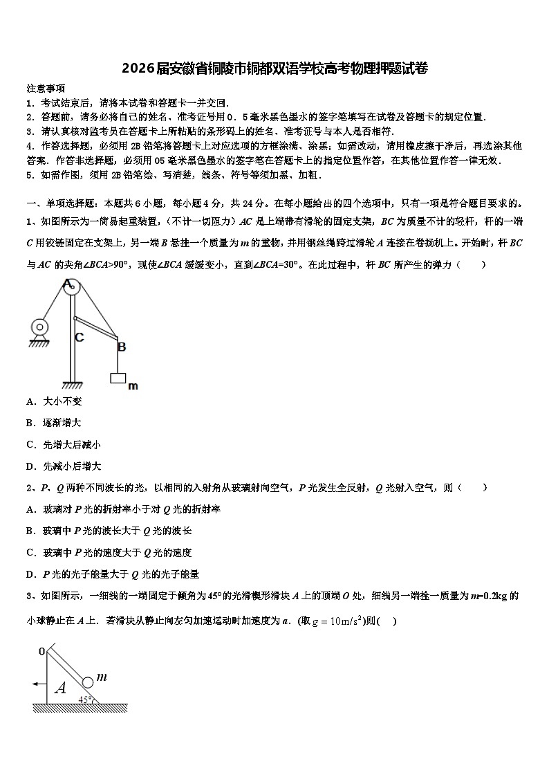 2026届安徽省铜陵市铜都双语学校高考物理押题试卷含解析第1页