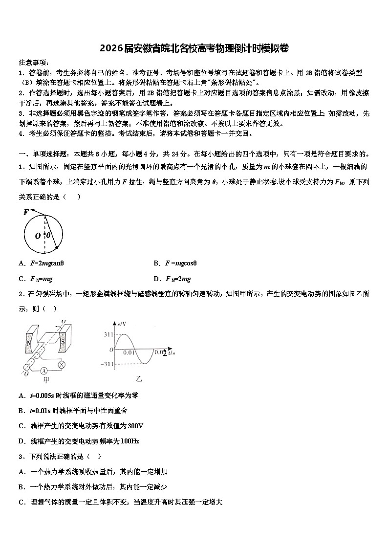 2026届安徽省皖北名校高考物理倒计时模拟卷含解析第1页