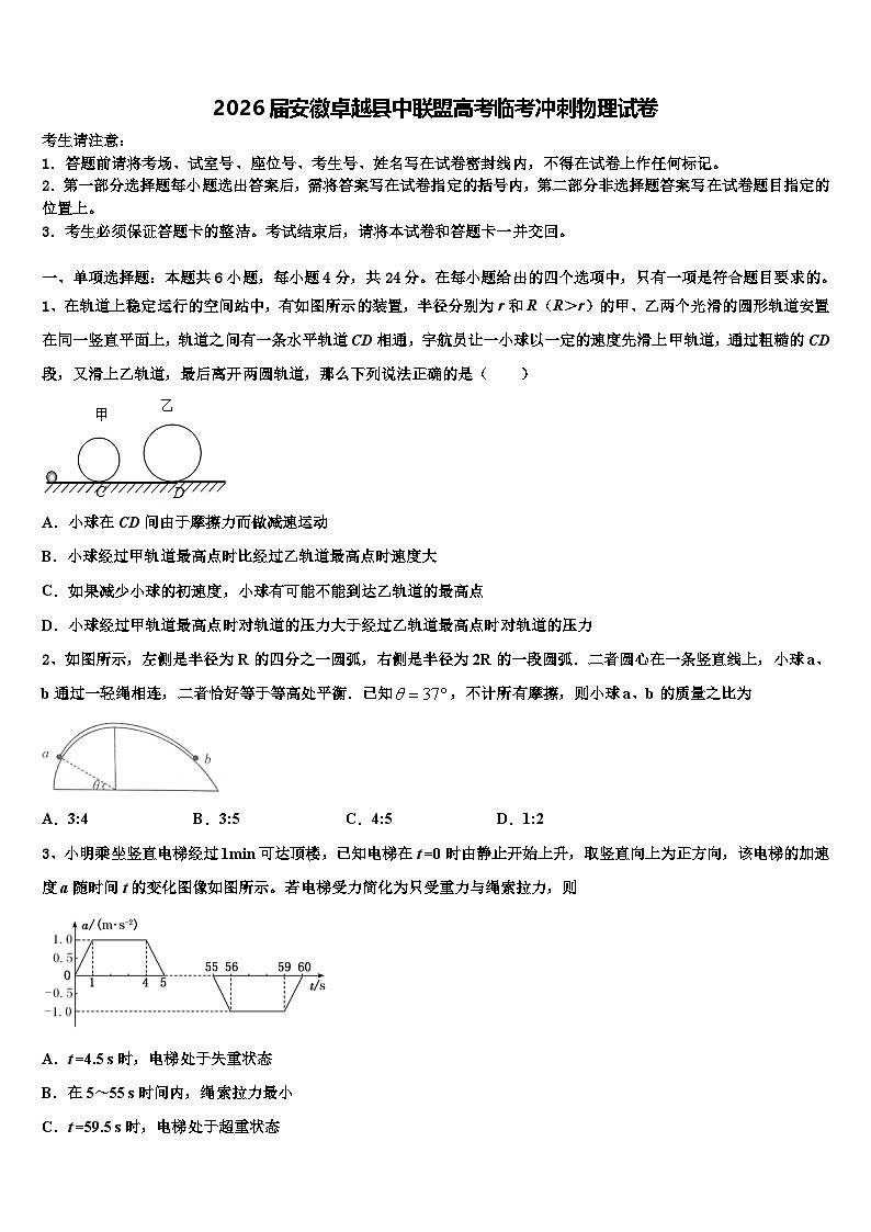 2026届安徽卓越县中联盟高考临考冲刺物理试卷含解析第1页