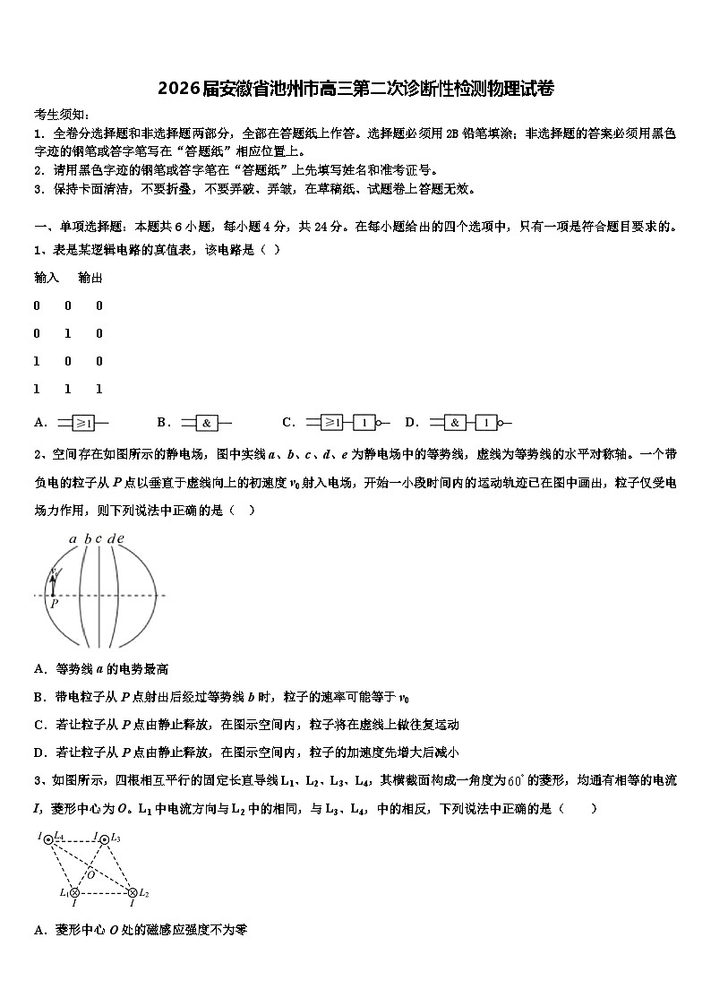 2026届安徽省池州市高三第二次诊断性检测物理试卷含解析第1页