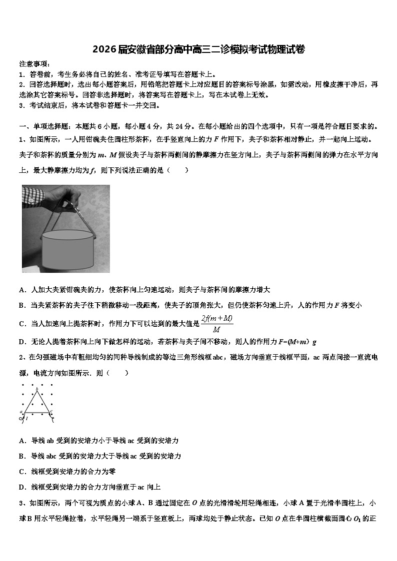 2026届安徽省部分高中高三二诊模拟考试物理试卷含解析第1页