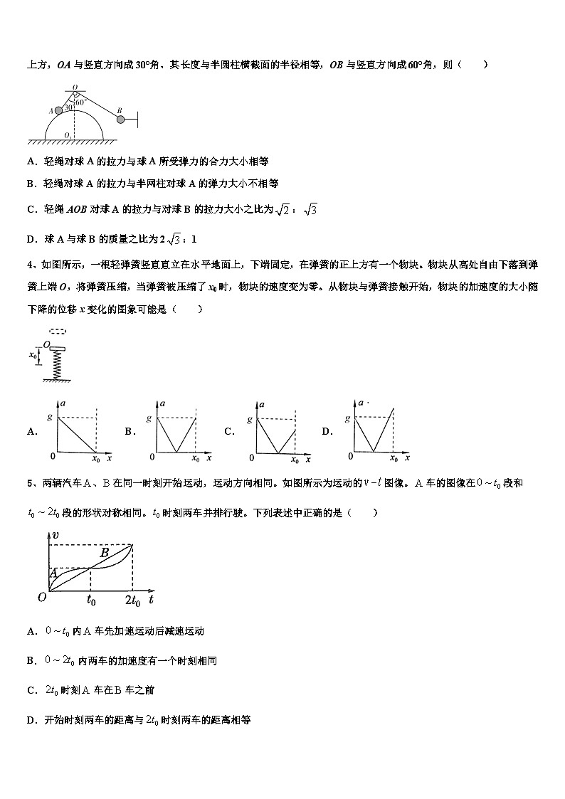 2026届安徽省部分高中高三二诊模拟考试物理试卷含解析第2页