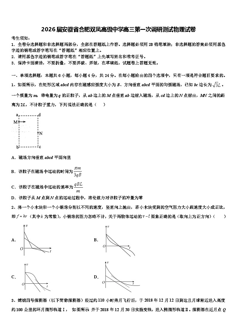 2026届安徽省合肥双凤高级中学高三第一次调研测试物理试卷含解析第1页