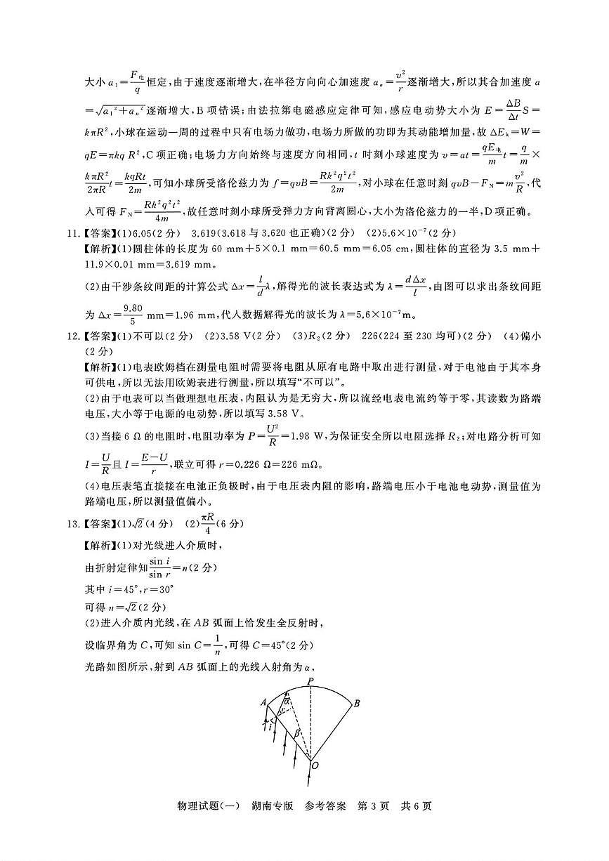 2026届湖南八省八校高三上学期高考仿真模拟考试（一模）物理答案第3页