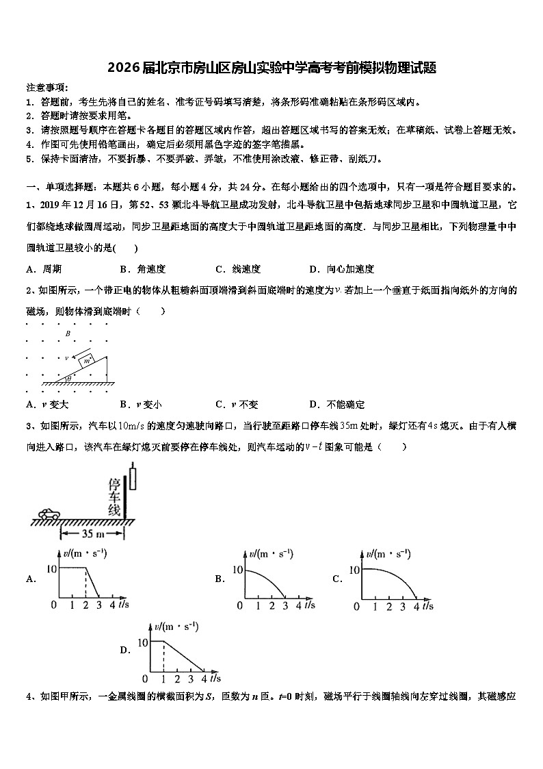 2026届北京市房山区房山实验中学高考考前模拟物理试题含解析第1页