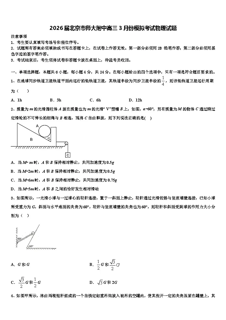 2026届北京市师大附中高三3月份模拟考试物理试题含解析第1页