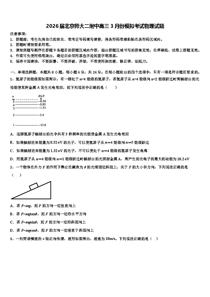 2026届北京师大二附中高三3月份模拟考试物理试题含解析第1页