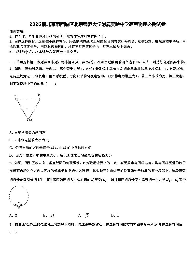 2026届北京市西城区北京师范大学附属实验中学高考物理必刷试卷含解析第1页