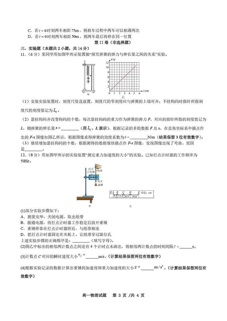 2024-2025学年广东省深圳市罗湖高级中学高一上学期期中考试物理试题（有答案）第3页