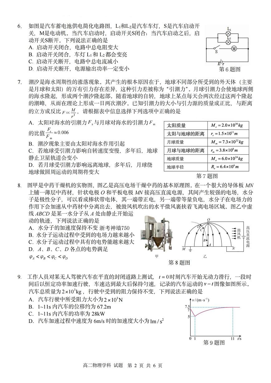浙江省北斗星盟2025-2026学年高二上学期阶段性联考政治试卷物理试卷（B）（含答案）第2页