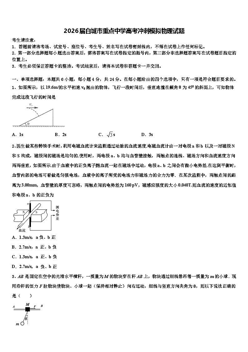 2026届白城市重点中学高考冲刺模拟物理试题含解析第1页