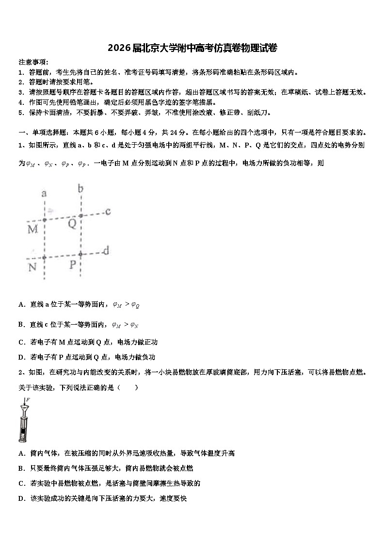 2026届北京大学附中高考仿真卷物理试卷含解析第1页