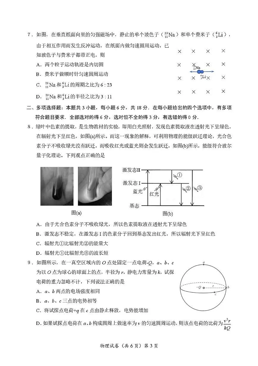 广东省2026届高三上学期12月联考物理试题+答案第3页
