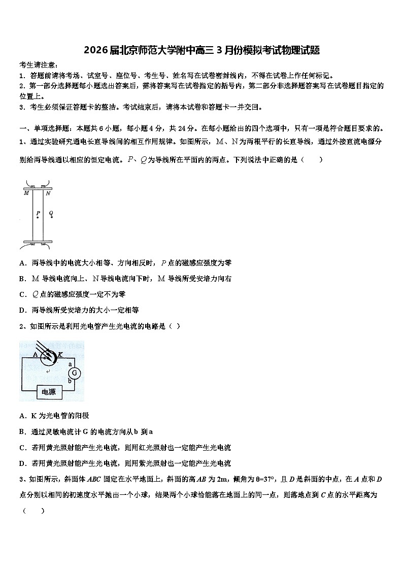 2026届北京师范大学附中高三3月份模拟考试物理试题含解析第1页