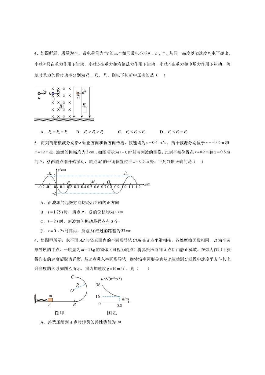 2025届河南省南阳市高三上学期期终质量评估物理试卷（有答案）第2页