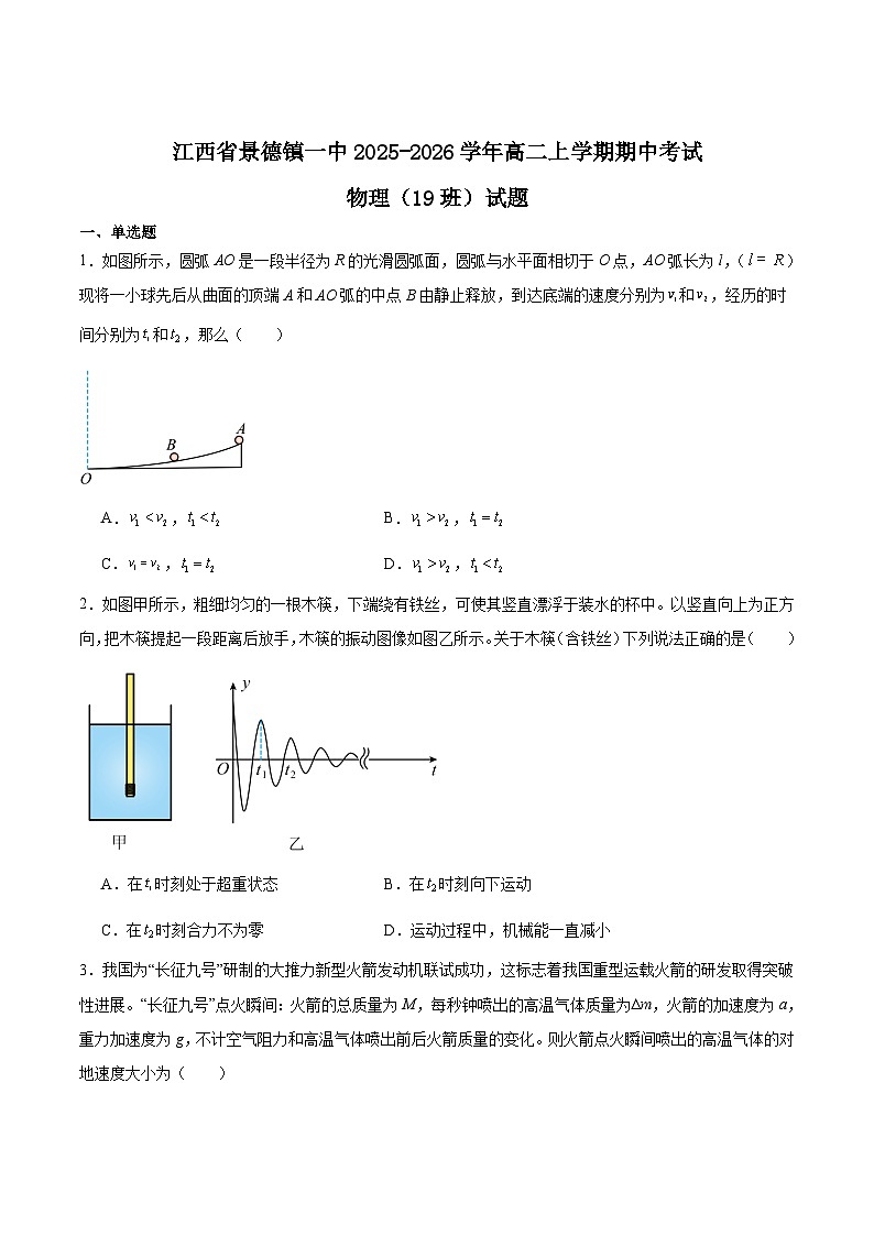 江西省景德镇一中2025-2026学年高二上学期期中考试物理（19班）试题（Word版附答案）第1页