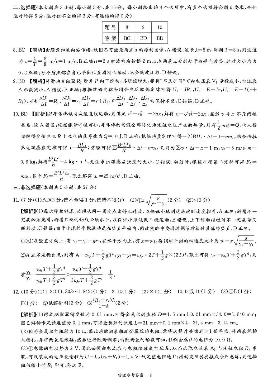 湖南名校联考2026届高三上学期1月月考物理答案第2页