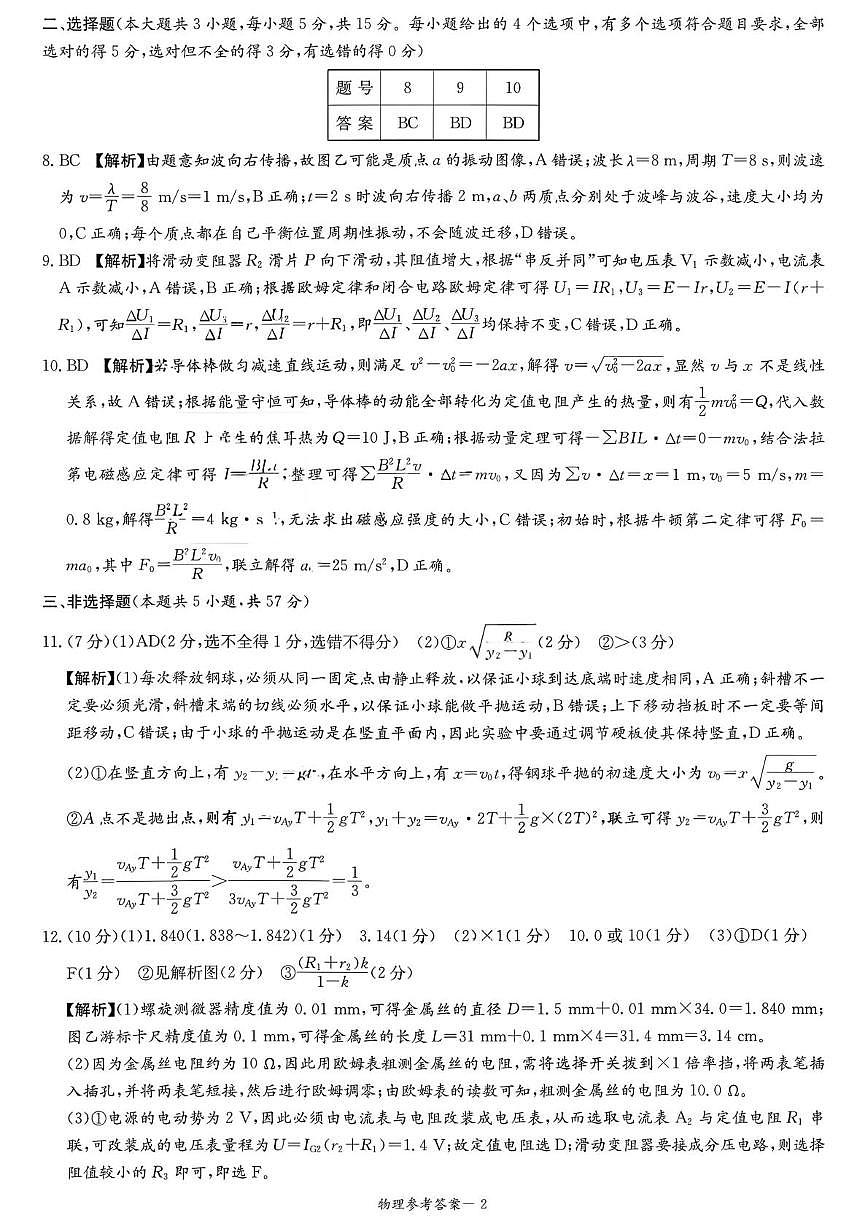 湖南名校联考2026届高三上学期1月月考物理答案第2页
