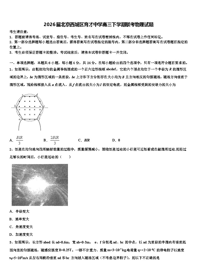 2026届北京西城区育才中学高三下学期联考物理试题含解析第1页