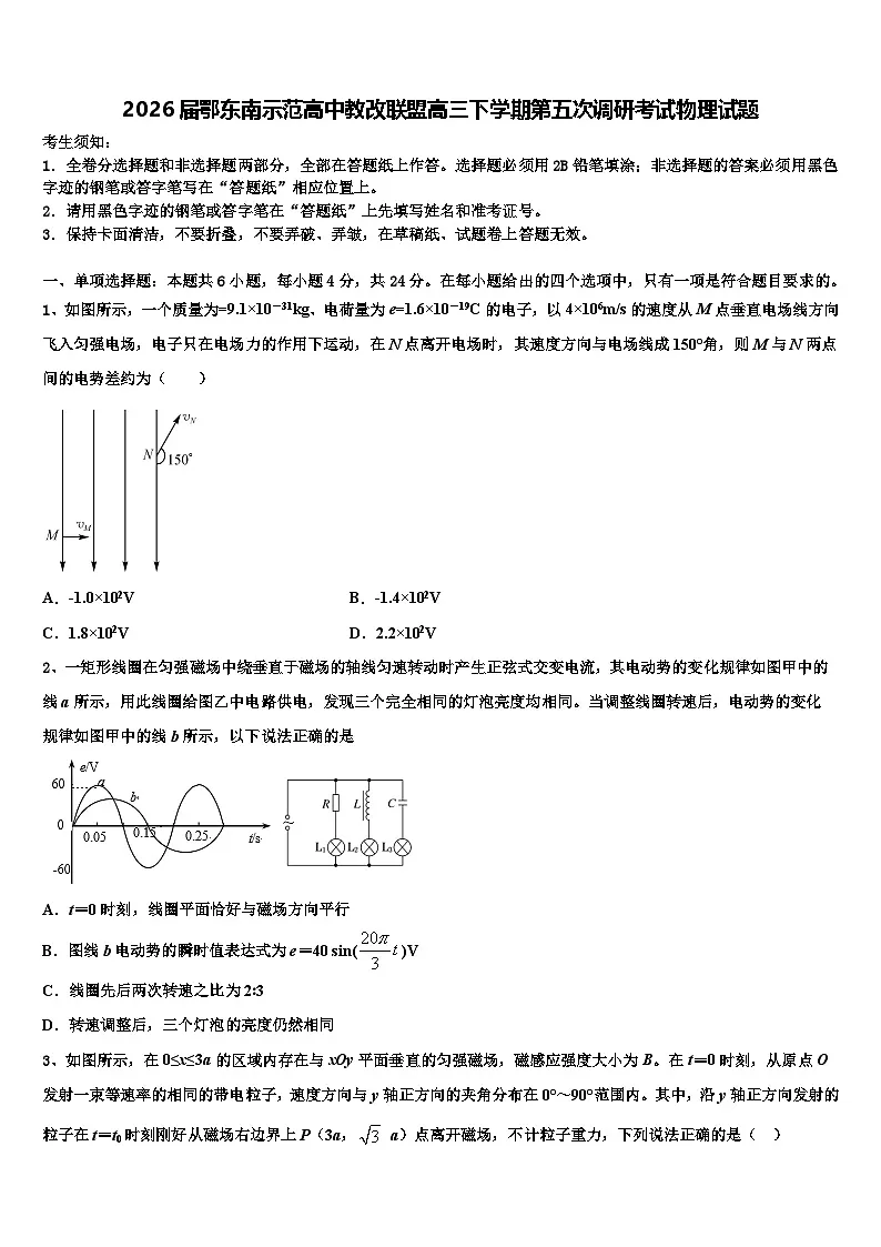 2026届鄂东南示范高中教改联盟高三下学期第五次调研考试物理试题含解析第1页