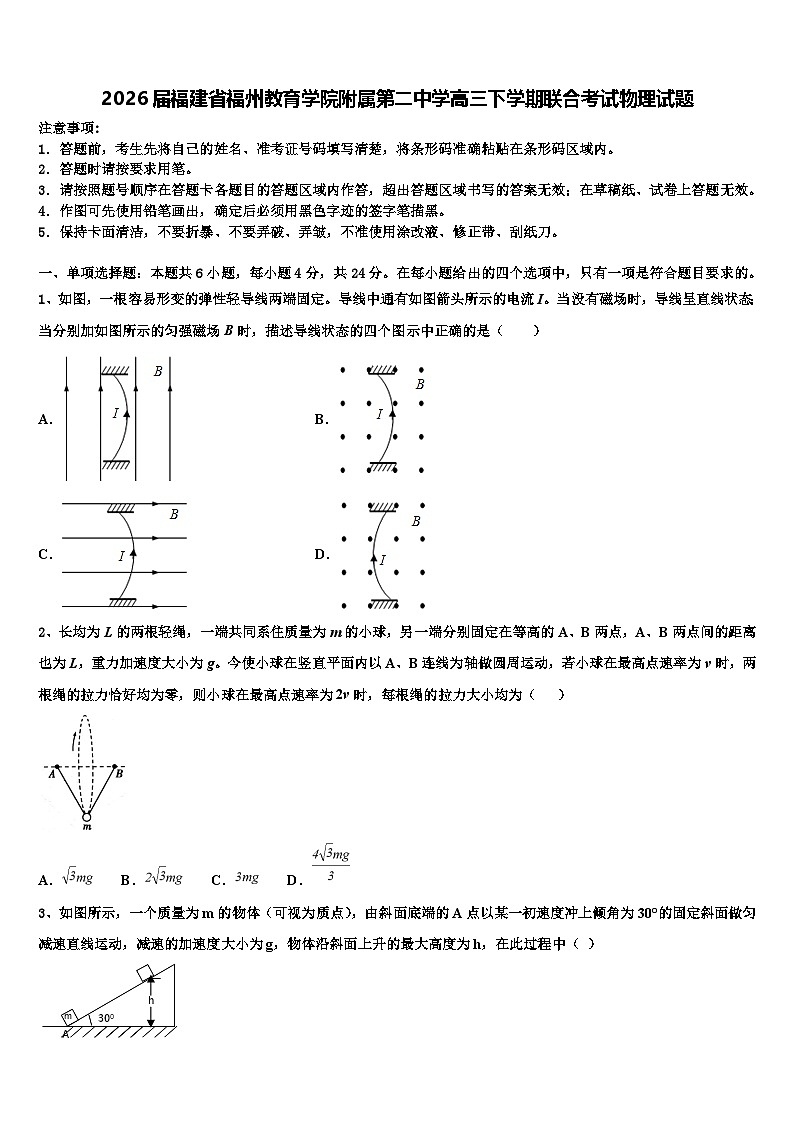 2026届福建省福州教育学院附属第二中学高三下学期联合考试物理试题含解析第1页