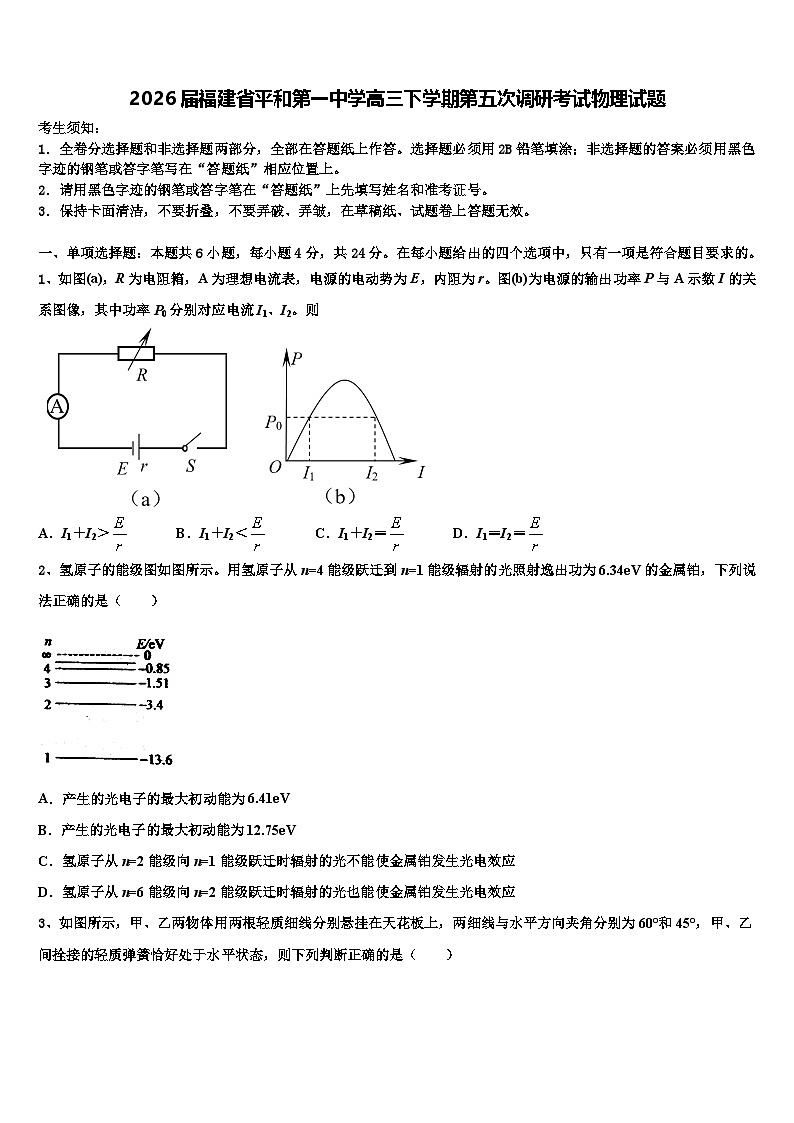 2026届福建省平和第一中学高三下学期第五次调研考试物理试题含解析第1页