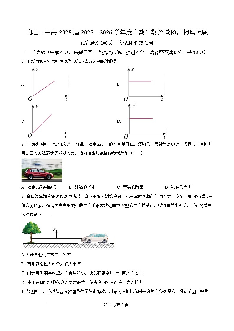 四川省内江市第二中学2025-2026学年高二上学期期中质量检测物理试题（原卷版）第1页