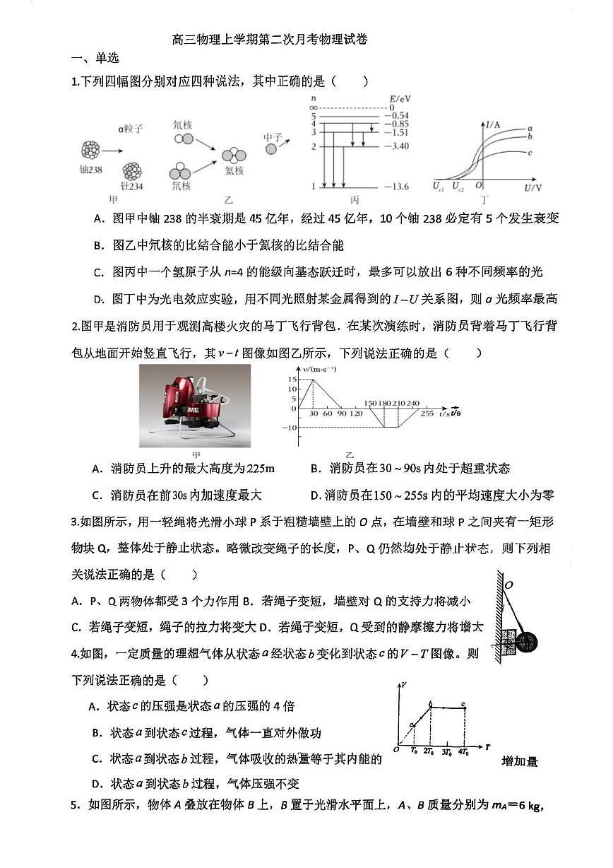 天津市武清区南蔡村中学2025-2026学年高三上学期12月月考物理试题第1页