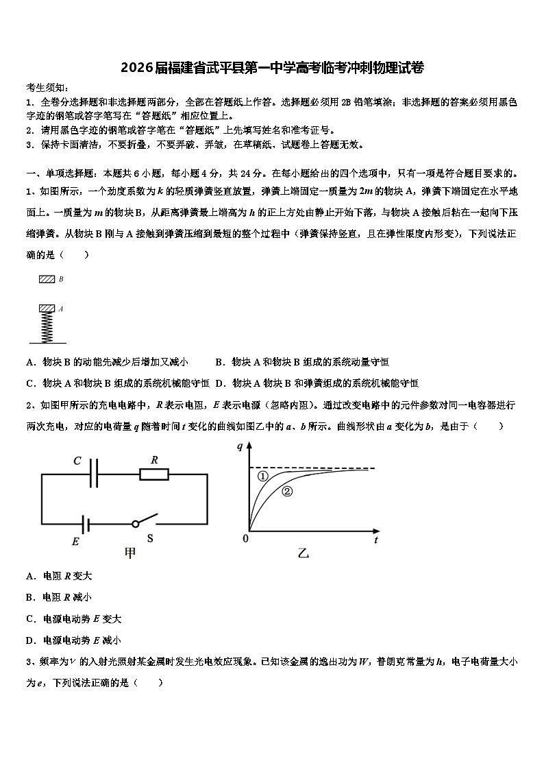 2026届福建省武平县第一中学高考临考冲刺物理试卷含解析第1页