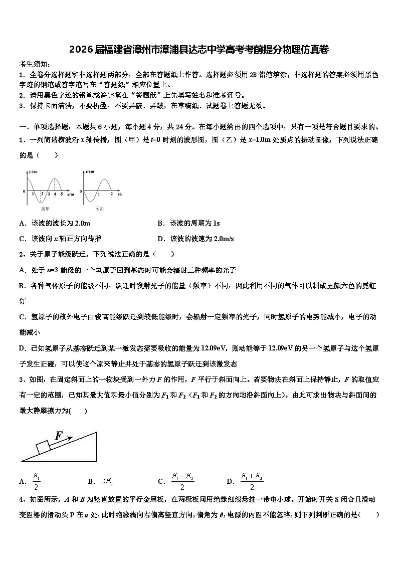 2026届福建省漳州市漳浦县达志中学高考考前提分物理仿真卷含解析第1页