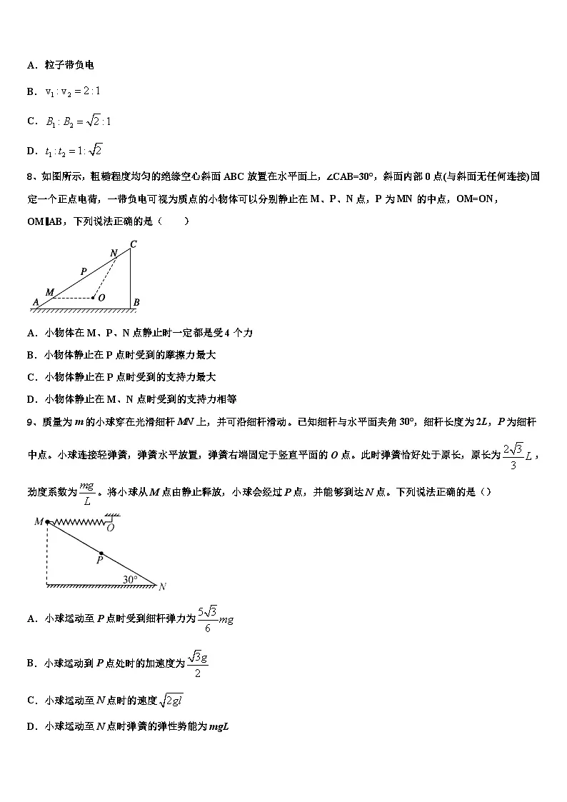 2026届福建省漳州市漳浦县达志中学高考考前提分物理仿真卷含解析第3页