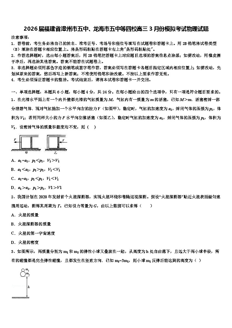 2026届福建省漳州市五中、龙海市五中等四校高三3月份模拟考试物理试题含解析第1页