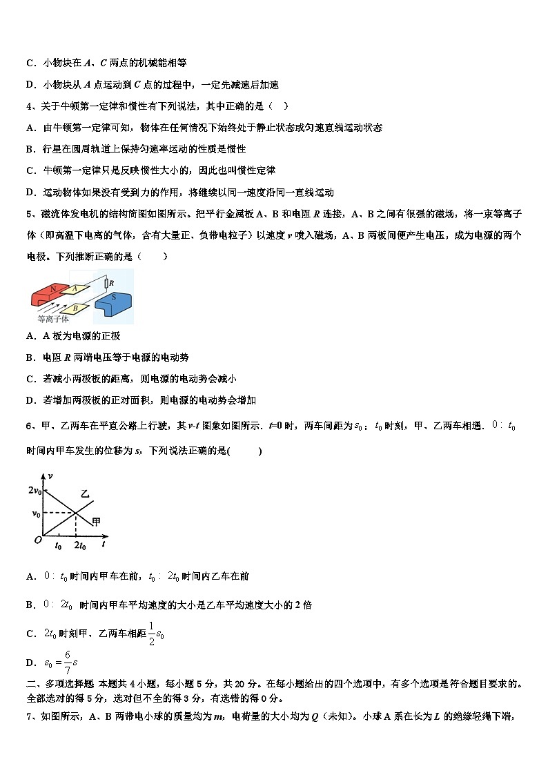 2026届甘肃省酒泉地区瓜州一中高三第一次调研测试物理试卷含解析第2页