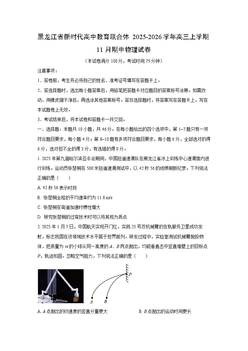 2025-2026学年黑龙江省新时代高中教育联合体高三上学期11月期中物理试卷（学生版）第1页