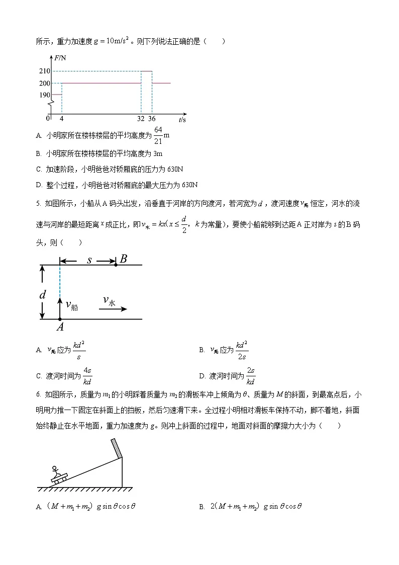 重庆市南开中学2024-2025年高一上学期期末适应性考试物理试题 Word版无答案第2页
