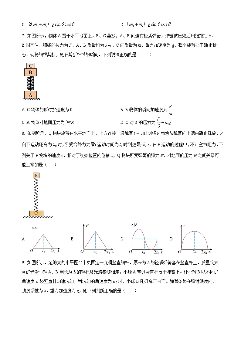 重庆市南开中学2024-2025年高一上学期期末适应性考试物理试题 Word版无答案第3页