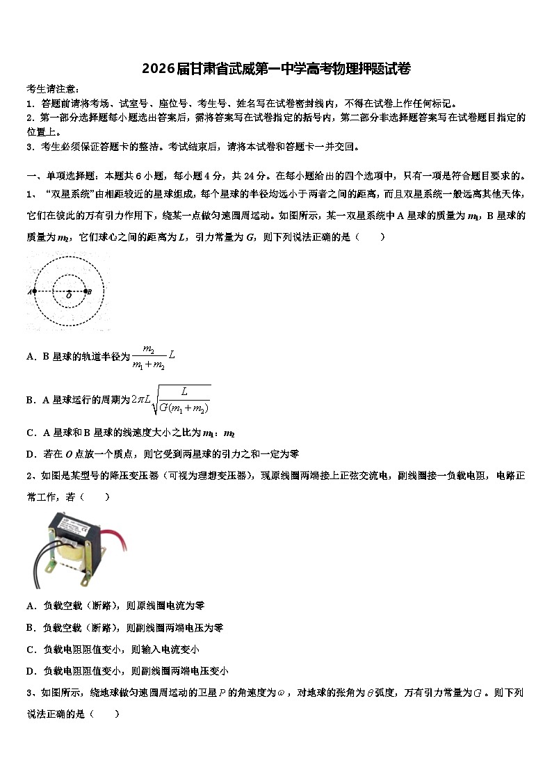 2026届甘肃省武威第一中学高考物理押题试卷含解析第1页