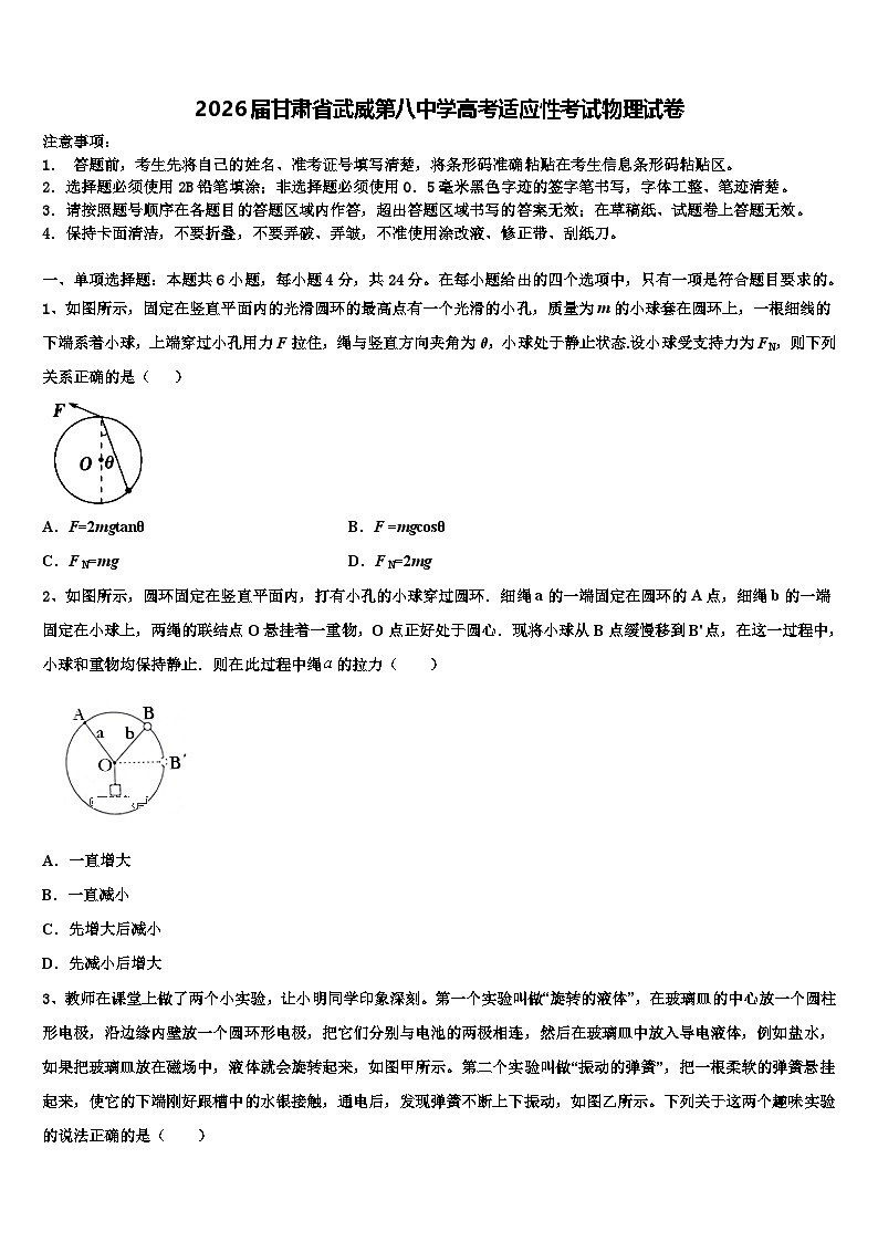 2026届甘肃省武威第八中学高考适应性考试物理试卷含解析第1页