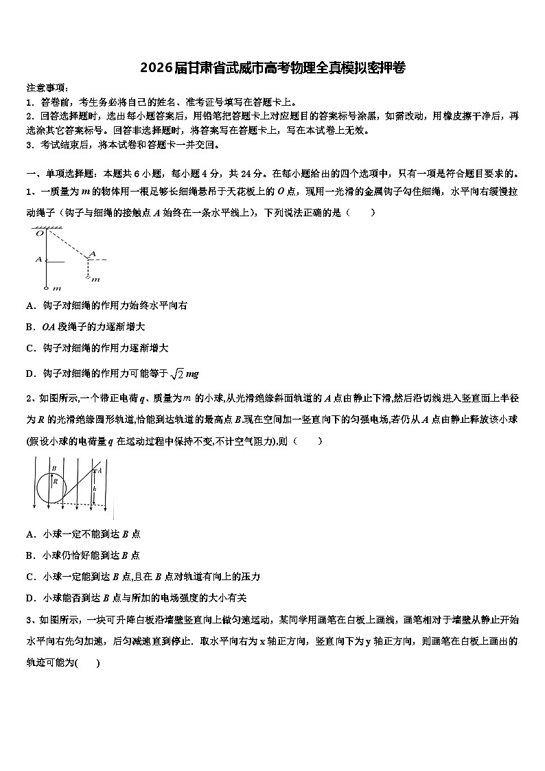 2026届甘肃省武威市高考物理全真模拟密押卷含解析第1页