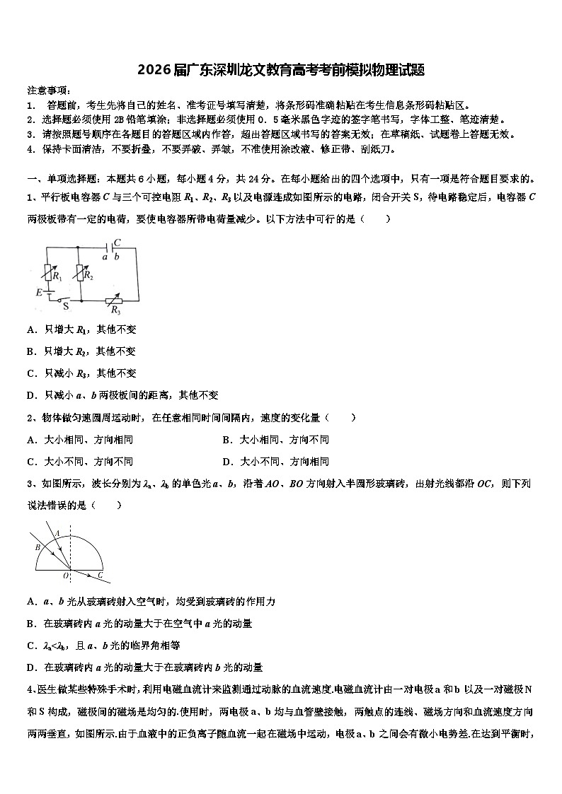 2026届广东深圳龙文教育高考考前模拟物理试题含解析第1页