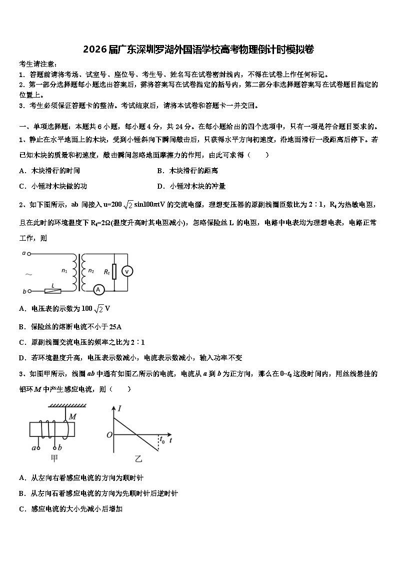 2026届广东深圳罗湖外国语学校高考物理倒计时模拟卷含解析第1页