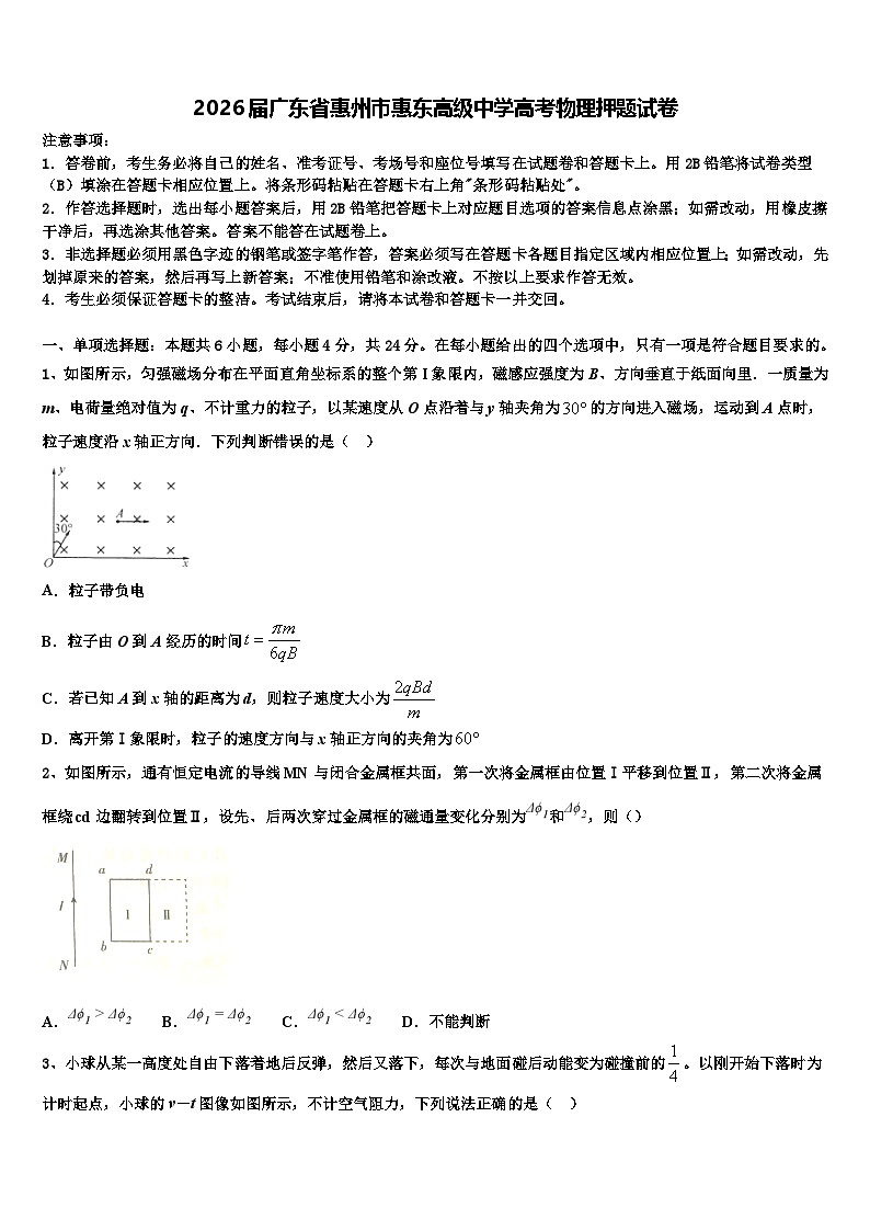 2026届广东省惠州市惠东高级中学高考物理押题试卷含解析第1页