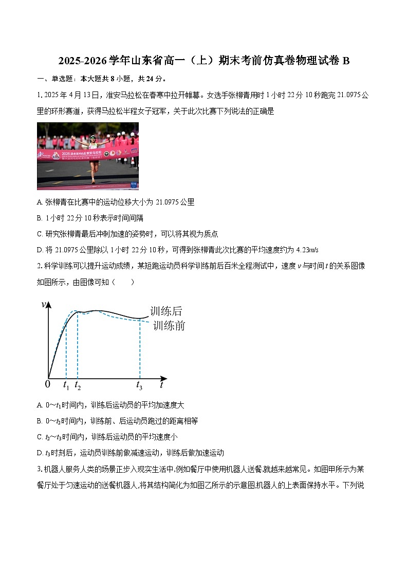 2025-2026学年山东省高一（上）期末考前仿真卷物理试卷B-自定义类型第1页