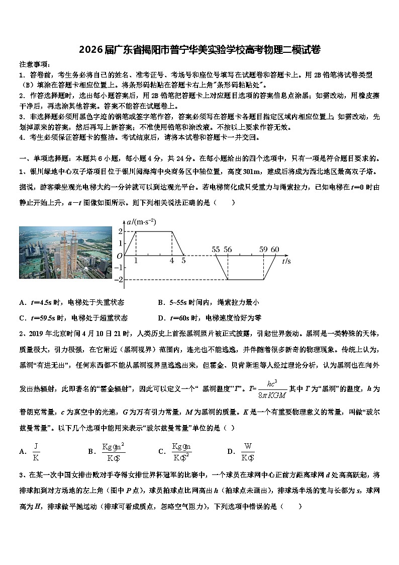 2026届广东省揭阳市普宁华美实验学校高考物理二模试卷含解析第1页